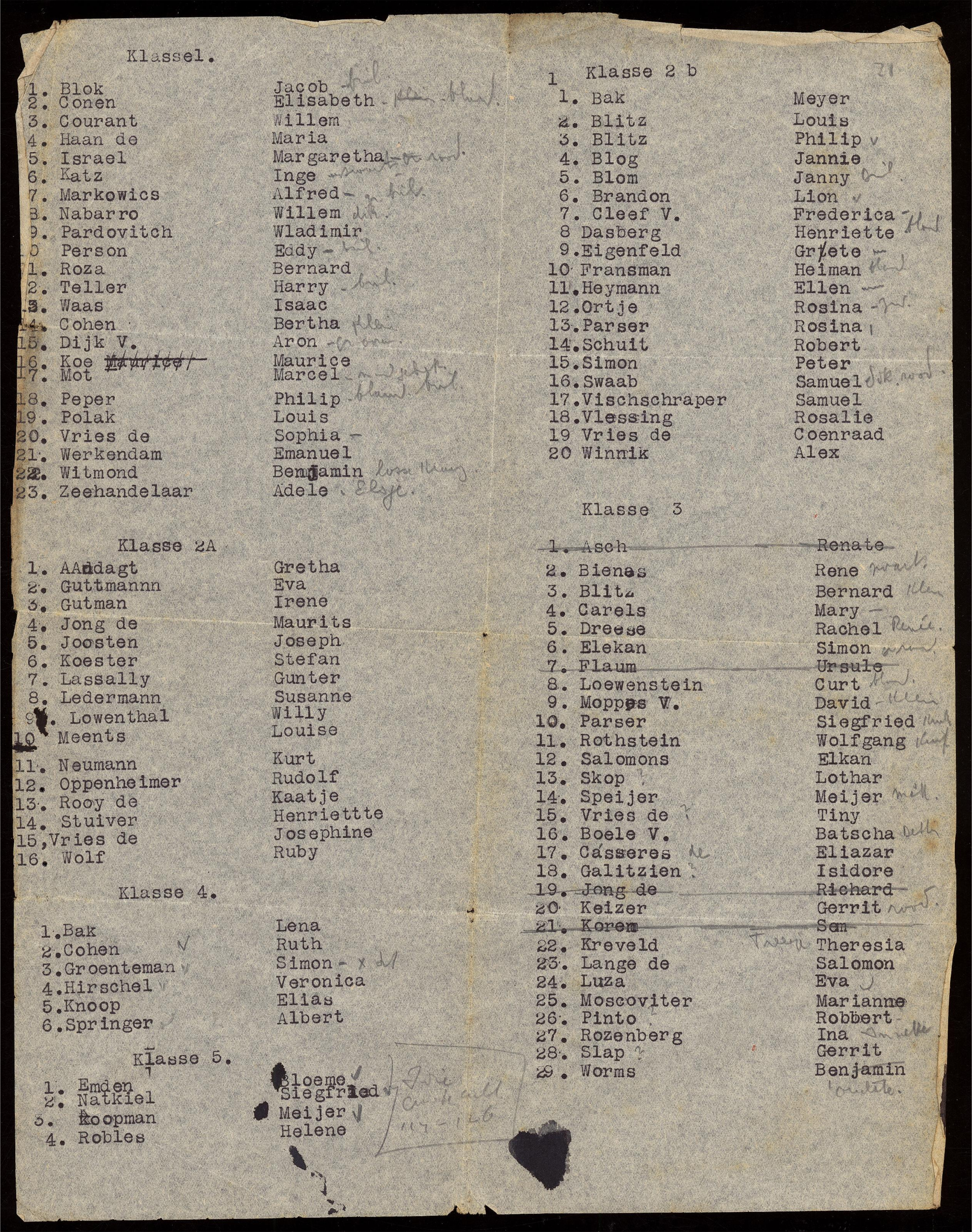 lijst leerlingen 1942-1943